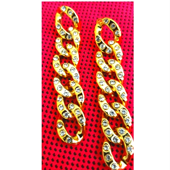 š„CHAIN LINK EARRINGS w/RHINESTONES LIGHTWEIGHT - Picture 2 of 6
